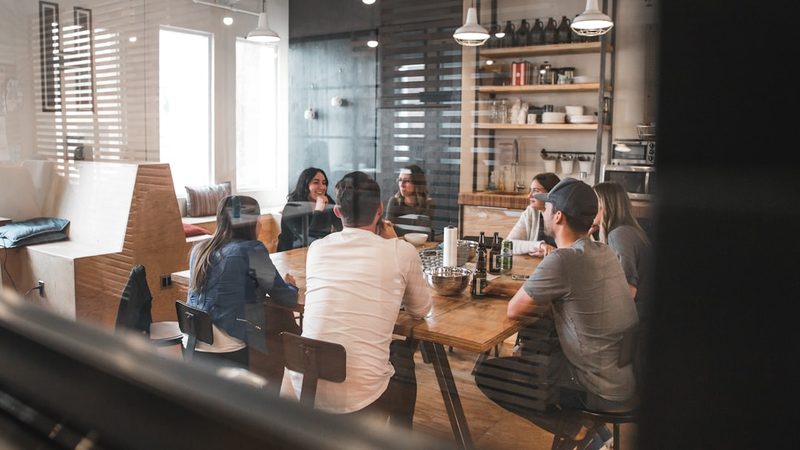 Group in discussion around a table